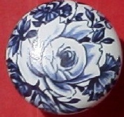 CERAMIC CABINET KNOB  BLUE ROSE ROSES