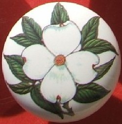 CERAMIC CABINET DRAWER PULL KNOB  DOGWOOD