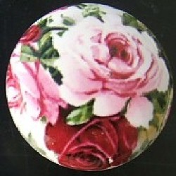 CERAMIC CABINET KNOB  PINK RED ROSE ROSES