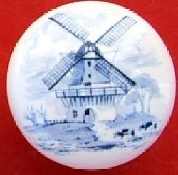 Cabinet Knob Blue Delft Windmill